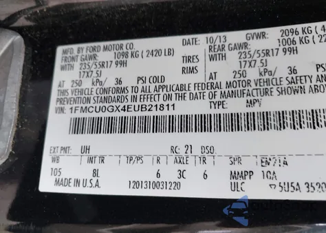 2014 Ford Escape Se z USA, uszkodzony, nr VIN 1FMCU0GX4EUB21811